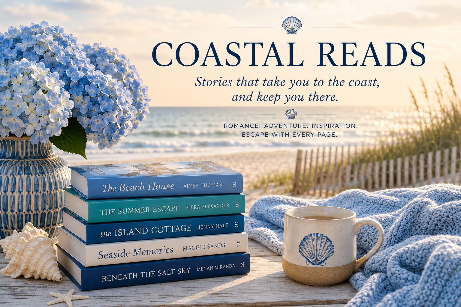 Coastal books and the Shell Discovery Journal styled together
