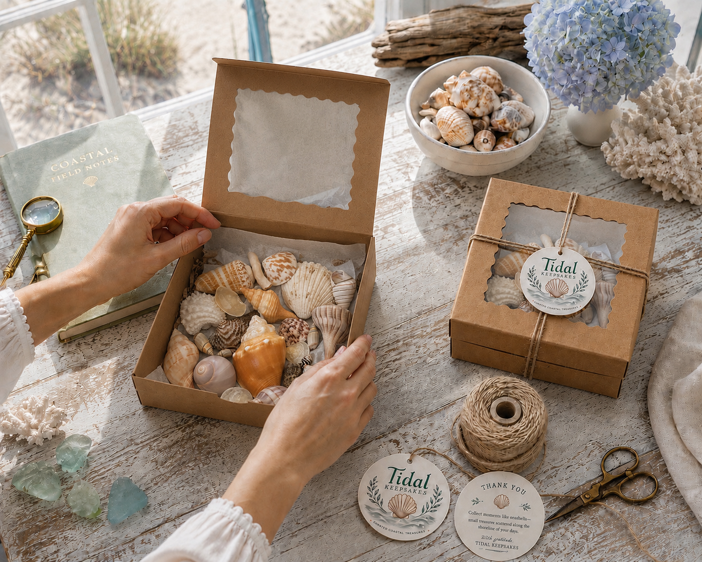 Signature curated shell box styled on linen