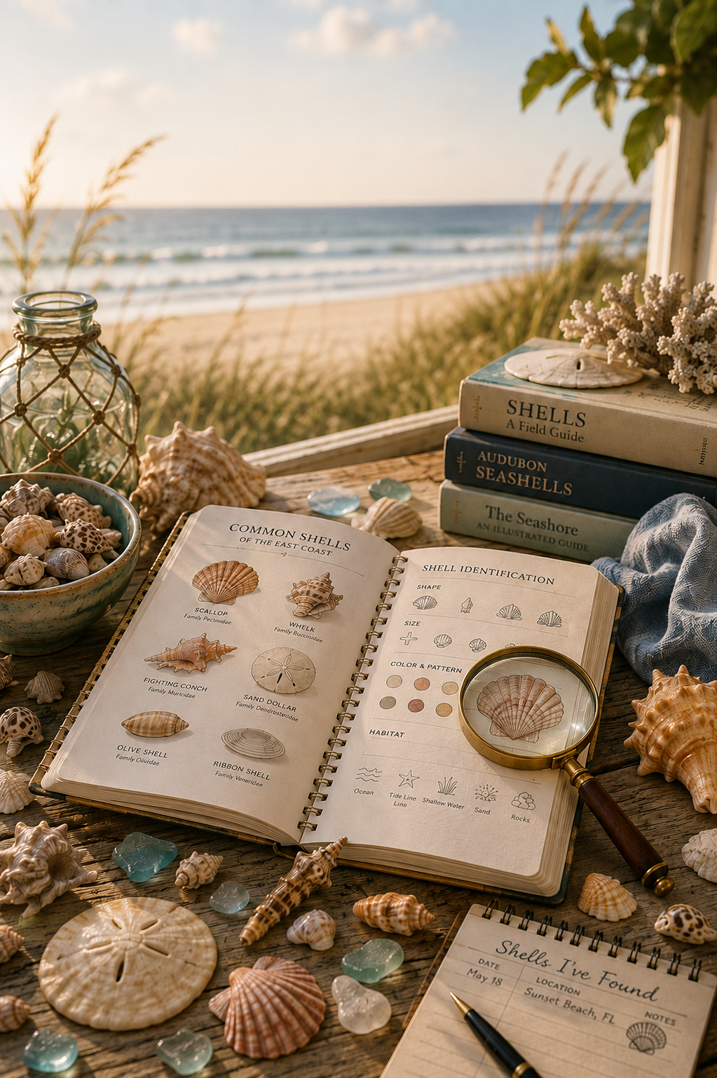 Open shell identification guide with common East Coast shells